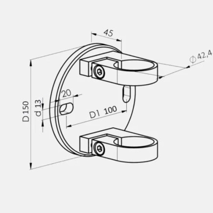 Platine inox ajustable fixation latérale pour tube rond 42,4 mm