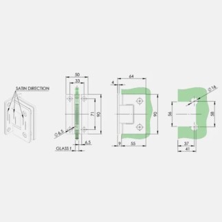 Charnière portillon rectangle murale pour verre (la paire)