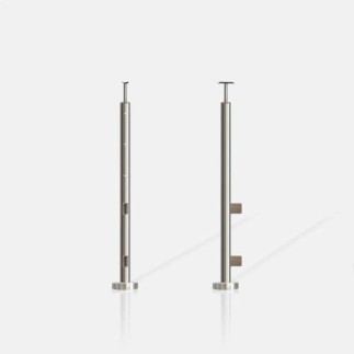 Poteau rond 3 câbles et verre fixation au sol