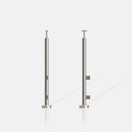 Poteau rond 3 câbles et verre fixation au sol