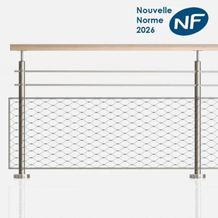 Garde-corps inox 2 lisses et filet