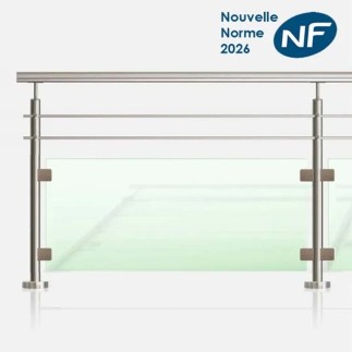 Garde-corps inox 2 lisses et verre