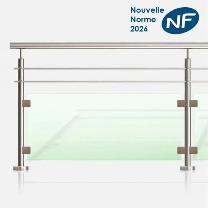 Garde-corps inox 2 lisses et verre