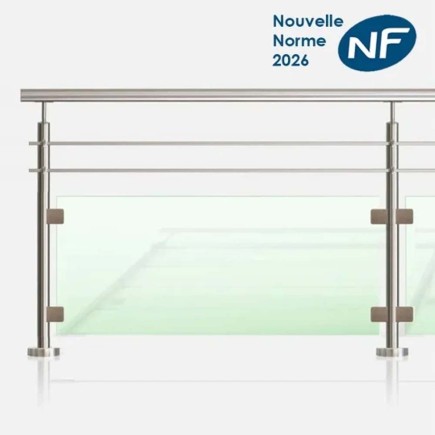 Garde-corps inox 2 lisses et verre