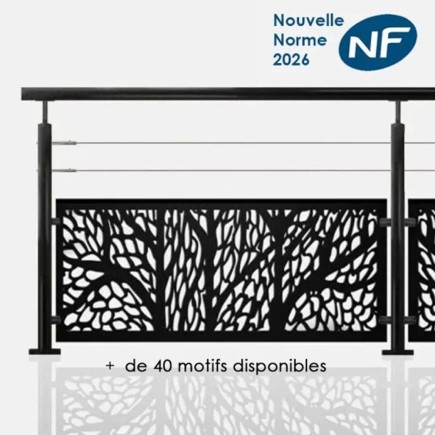 Garde-corps acier noir 2 câbles et tôle
