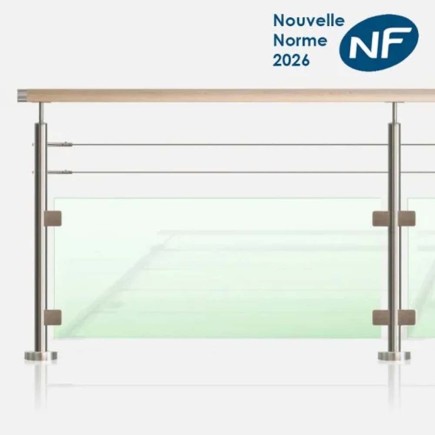 Garde-corps inox 2 câbles et verre